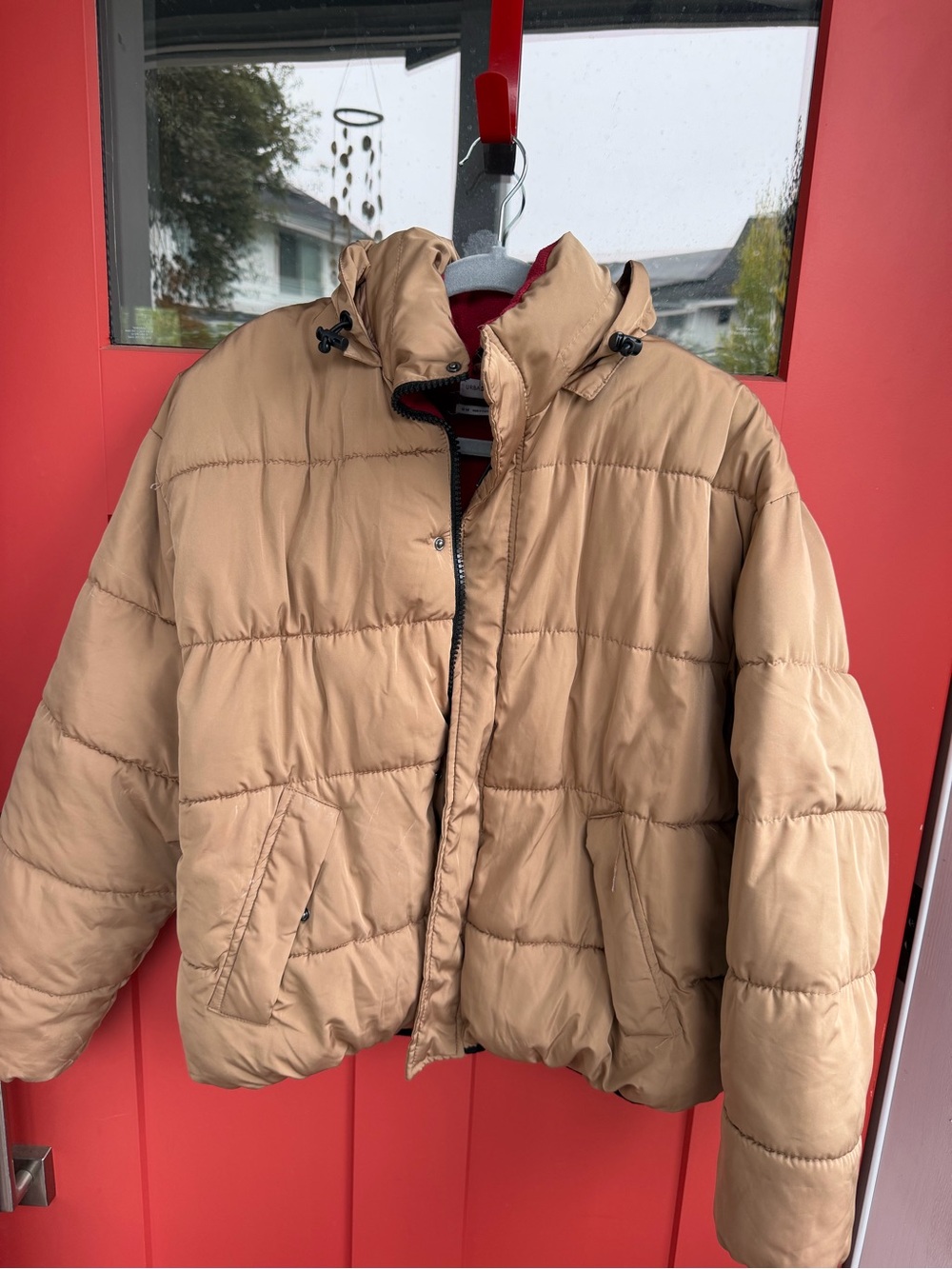 Tan Puffer Jacket with Hood